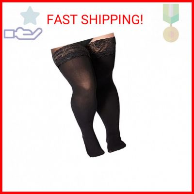 Moon Wood Plus Size Thigh High Stockings Womens 55D Semi Sheer Silicone Lace Top